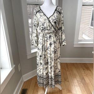 Knox Rose Ivory Black Floral Wrap Front Maxi Dress Size XS